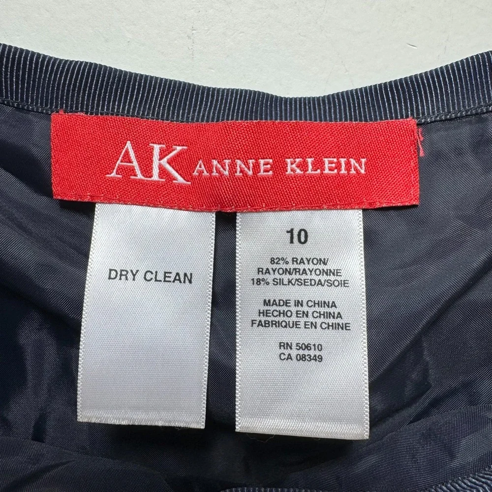 Anne Klein Silk Blend Y2K‎ 90s Grunge Velvet Pleated Flared Midi Skirt 10 Navy